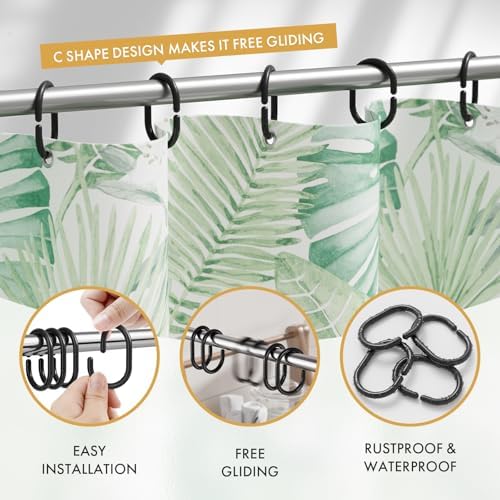 Amazer Black Shower Curtain Hooks Rings, 24 Pcs Plastic Shower Curtain Rings, Plastic Shower Curtain Hooks for Bathroom Shower Rod, Black Shower Hooks Rings Loops for Shower Curtain