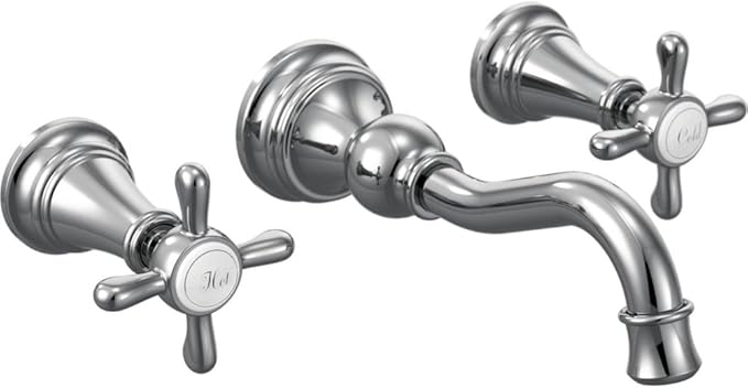Moen TS42112 Weymouth Wall Mount Cross Handle Bathroom Faucet Trim, Valve Required, Polished Chrome