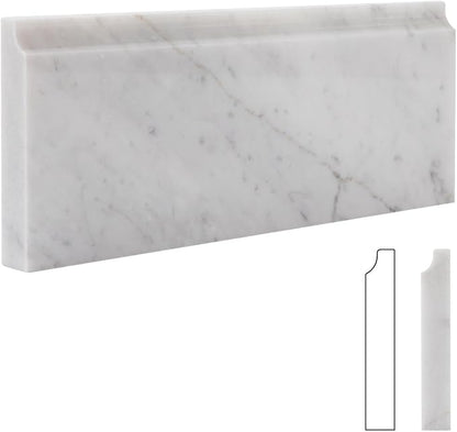 4 Pcs Carrara White Marble Baseboard Trim Molding, Polished | 4.5"x12" Marble Base Moulding for Kitchen, Bathroom, Wall, Floor & Shower, Protects Walls, Easy to Install, Durable