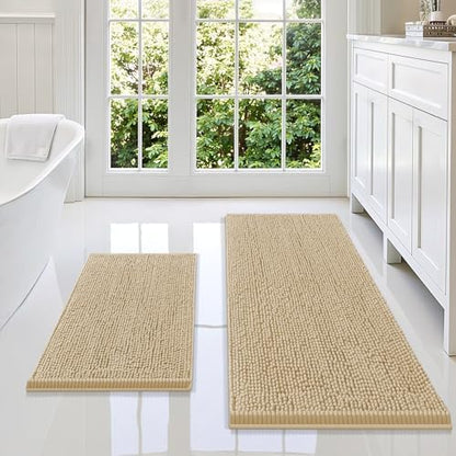 Smiry Chenille Bathroom Rugs Sets 2 Piece (47x17+24x16, Beige)