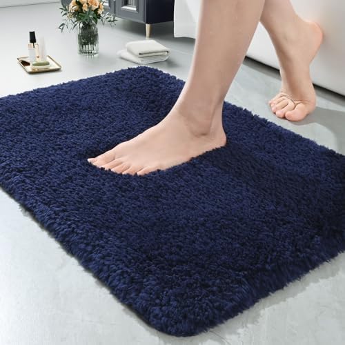 LOCHAS Bathroom Rugs 24x17 Inch, Microfiber Bath Rug Non Slip, Navy