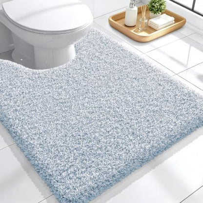 OLANLY Microfiber Bathroom Rugs U-Shaped Mats 24x20, Airy Blue and White