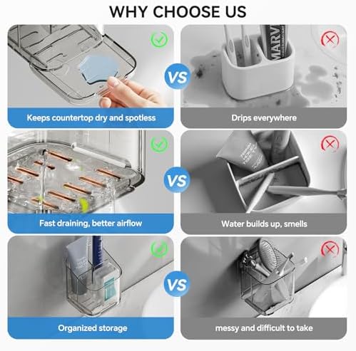 3 Slots Detachable Toothbrush Holders Wall Mounted for Bathrooms