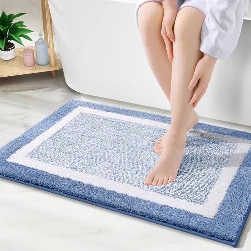 OLANLY Bathroom Rugs 30x20, Soft Absorbent Microfiber Bath Rugs, Blue