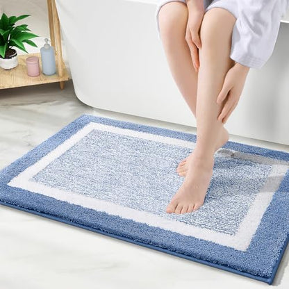 OLANLY Bathroom Rugs 30x20, Soft Absorbent Microfiber Bath Rugs, Blue