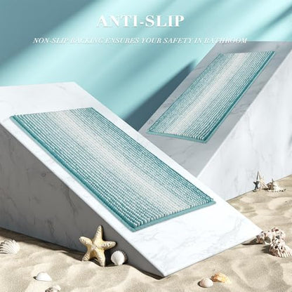 BSICPRO Bathroom Rugs Sets 2 Piece, Non Slip Striped Bath Mats, Aqua Green