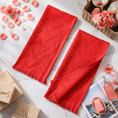 HunnmingRe 4 Pack Boho Hand Towel for Kitchen, Red