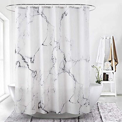 Marble Bathroom Shower Curtain,Grey and White Fabric Shower Curtain with Hooks,Unique 3D Printing,Decorative Bathroom Accessories,Water Proof,Reinforced Metal Grommets,Extra Long 72x96 Inches