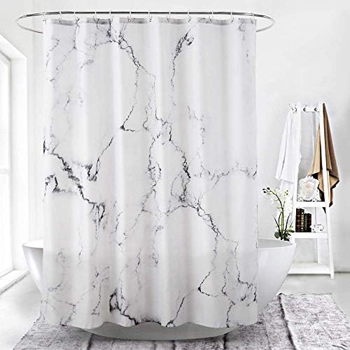 Grey Marble Shower Curtains for Bathroom, Grey White Fabric Shower Curtain with Hooks,Decorative Bathroom Accessories,Water Proof,Reinforced Metal Grommets,Narrow 36W x 72L