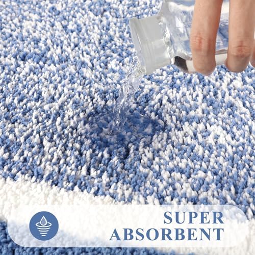 Pauwer Bathroom Rug Sets 3 Piece, Non Slip Washable Bath Mat, Blue