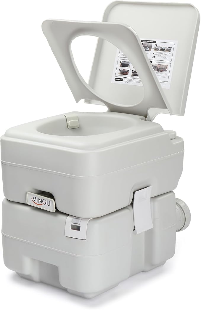 VINGLI Portable Toilet for Camping, 5.3 Gallon Capacity with Carry Bag, Camping Toilet with Detachable Waste Tank for Adult, Heavy Duty HDPE Construction for Outdoor Travel (White, 5.8 Gal)