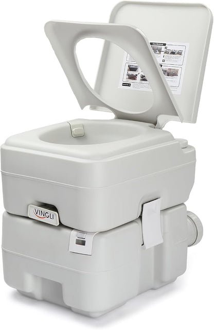 VINGLI Portable Toilet for Camping, 5.3 Gallon Capacity with Carry Bag, Camping Toilet with Detachable Waste Tank for Adult, Heavy Duty HDPE Construction for Outdoor Travel (White, 5.8 Gal)