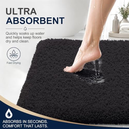 OLANLY Microfiber Bathroom Rugs 36x24, Ultra Soft Absorbent Bath Mat, Black