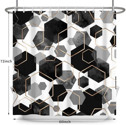 deFouliao Black Shower Curtain Modern Abstract Geometric Grid Bathroom Curtain Sets for Bathtub Home Art Decor, Waterproof Fabric Washable with Hooks, 60x72 Inch