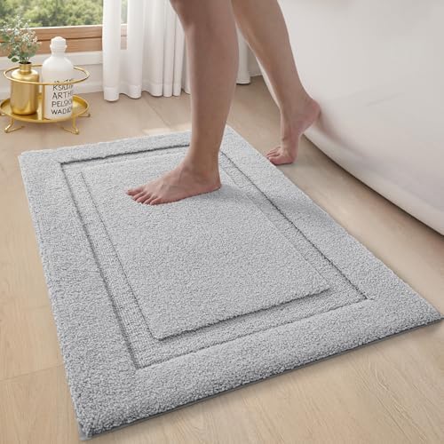 LUMI Ultra Soft Bathroom Rugs Absorbent, Non Slip Bath Mat 16X24, Grey