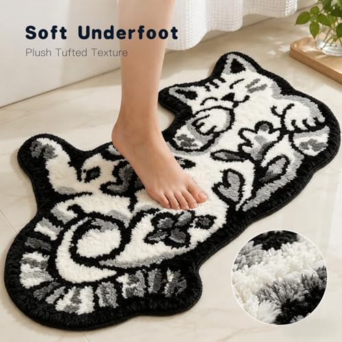 Cute Cat Bath Mat, Unique Black Small Fun Bathroom Rug