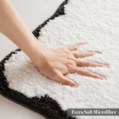 Ohocut Luxury Microfiber Bathroom Rugs, White Bath Rug with Black Grey Scalloped Piping Cute Aesthetic Preppy Bath Mat for Bathroom, Tub, Floor Carpet, Sink, Shower, Anti Slip, Absorbent, 26x16