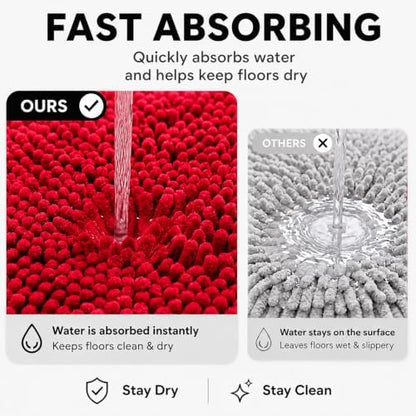 Bathroom Rugs Sets 2 Piece,Super Absorbent Soft,Thick,Machine Washable Chenille Bath Mat,Non Slip Toilet Floor Rug,Bath Mats for Bathroom,20x32 Plus 20x20 U Shape,Red
