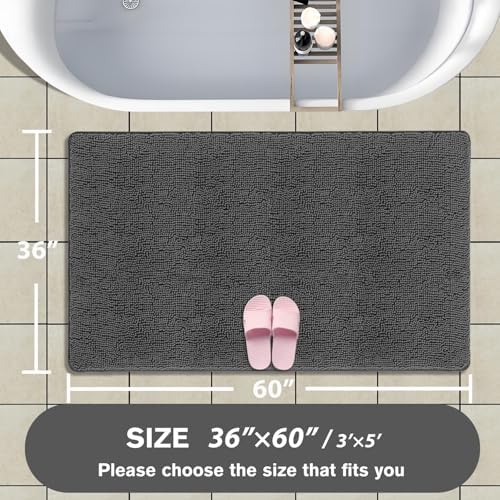Bathroom Rugs 36 x 60 Inch – Extra Large Bath Mat | Absorbent and Washable Thick Chenille Bath Rugs Non-Slip Runner Rug for Bathroom, Shower, Tub(Gray)