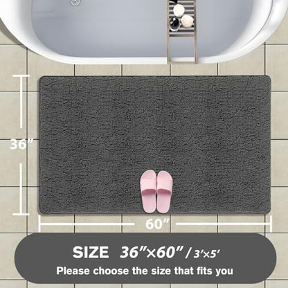 Bathroom Rugs 36 x 60 Inch – Extra Large Bath Mat | Absorbent and Washable Thick Chenille Bath Rugs Non-Slip Runner Rug for Bathroom, Shower, Tub(Gray)