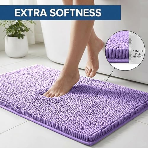 Bathroom Rugs Sets 2 Piece,Super Absorbent Chenille Bath Mats and U-Shaped Toilet Rug,Strong PVC Non Slip Backing,Microfiber Washable Dry Quickly Bath Mats for Bathroom(20"x32"+20"x20"U,Lavender)