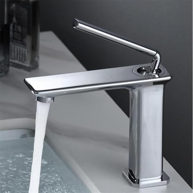 Bathroom Faucet Brushed Gold Brass Basin Cold and Hot Water Mixer Sink Tap-Black Tall(Chrome Short)