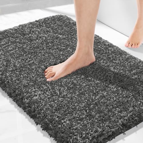 Yimobra Bath Rugs for Bathroom 32X20, Ultra Soft and Water Absorbent Bath Mats, Non Slip Plush Shower Rugs, Microfiber Thick Matts for Bathroom Floor/Tub, Machine Washable, Light Gray and Black Gray