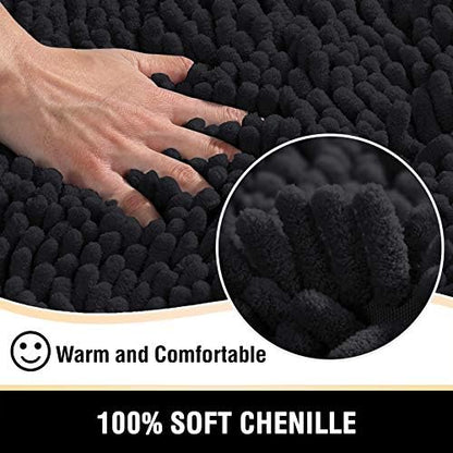 H.VERSAILTEX Bathroom Rugs Bath Mats Non Slip Luxury Chenille Bathroom Runner Rug 24x47 Extra Soft and Absorbent Shaggy Rugs Dry Fast Plush Area Carpet Mats for Bath Room, Tub - Black