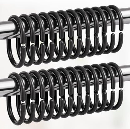 Amazer Black Shower Curtain Hooks Rings, 24 Pcs Plastic Shower Curtain Rings, Plastic Shower Curtain Hooks for Bathroom Shower Rod, Black Shower Hooks Rings Loops for Shower Curtain