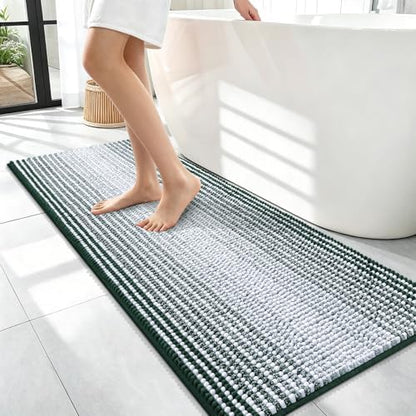 OLANLY Bathroom Runner Rugs 47x17, Soft Chenille Bath Rugs, Blackish Green