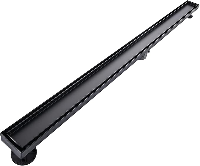 Linear Shower Floor Drain, Black 48 Inch 304 Stainless Steel Bathroom Drains Kit, Rectangular Shower Trench Drain with Reversable Tile-in Pattern Drain Cover & Hair Catcher