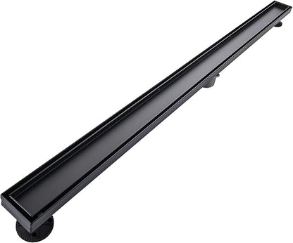 Linear Shower Floor Drain, Black 48 Inch 304 Stainless Steel Bathroom Drains Kit, Rectangular Shower Trench Drain with Reversable Tile-in Pattern Drain Cover & Hair Catcher