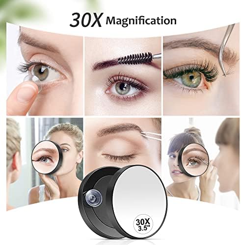 MIYADIVA 30X Magnifying Mirror, Small Travel Mirror with Suction Cup and Tweezers, 3.5 Inches