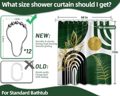 Olive Green and Gold Shower Curtain, 60X72 in, Mid Century Modern