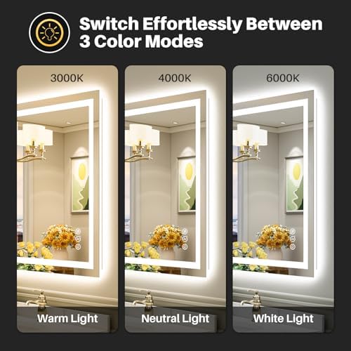 Briivue 36x30 Inch LED Bathroom Mirror with Lights, Backlit & Front Lit