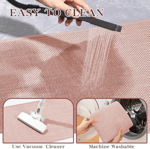 chakme Bathroom Rugs Mat 59x17, Ultra Thin Non Slip Bath Mats Runner Quick Dry Absorbent Bath Mat for Bathroom Floor, (Pink, 59"x17")