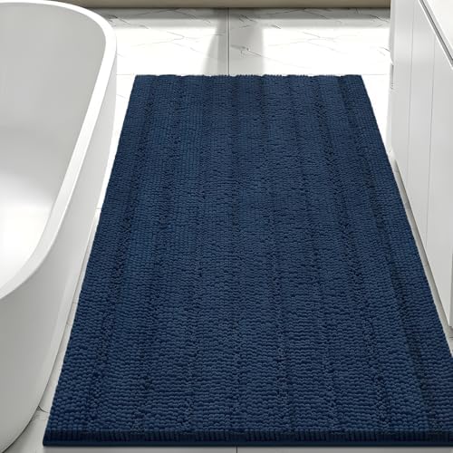 Bcoimo Bath Rug Mat,Chenille Extra Soft Navy Long Bathroom Runner Floor Rug