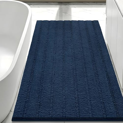 Bcoimo Bath Rug Mat,Chenille Extra Soft Navy Long Bathroom Runner Floor Rug