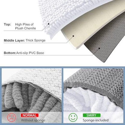 Smiry Luxury Chenille Toilet Rugs U-Shaped 20x20, Soft Absorbent Non-Slip Contour Bathroom Rugs for Toilet, Machine Washable Contoured Bath Mats, White