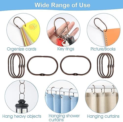 Goowin Shower Curtain Rings, 12 Pcs Shower Curtain Hooks, Oval Snap Shower Rings for Curtain, Metal Shower Curtain Rings Rust Proof, Glide Smoothly Shower Hooks for Shower Curtain Rod (Bronze)