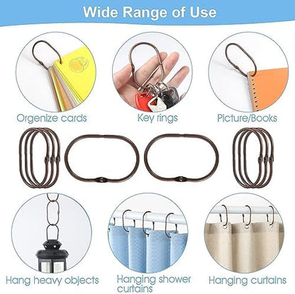 Goowin Shower Curtain Rings, 12 Pcs Shower Curtain Hooks, Oval Snap Shower Rings for Curtain, Metal Shower Curtain Rings Rust Proof, Glide Smoothly Shower Hooks for Shower Curtain Rod (Bronze)