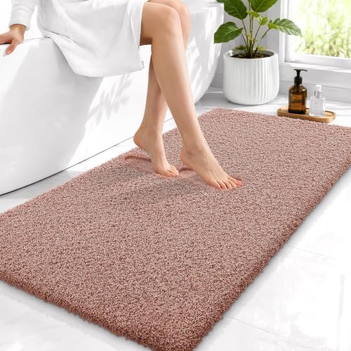 OLANLY Microfiber Bathroom Runner Rugs 44x24, Ultra Soft Bath Mat, Mocha