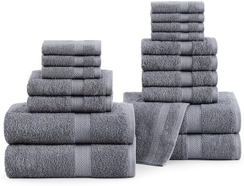 LANE LINEN Towel Set for Bathroom 18 Piece Soft Absorbent - Cool Grey