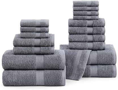 LANE LINEN Towel Set for Bathroom 18 Piece Soft Absorbent - Cool Grey