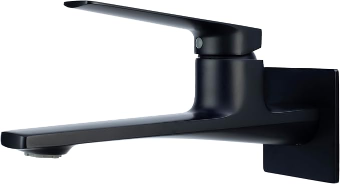 Modern Wall Mount Bathroom Faucet – Matte Black,Solid Brass Single Handle with Flip Aerator (2 Flow Modes), Rough-in Valve for Concealed Installation