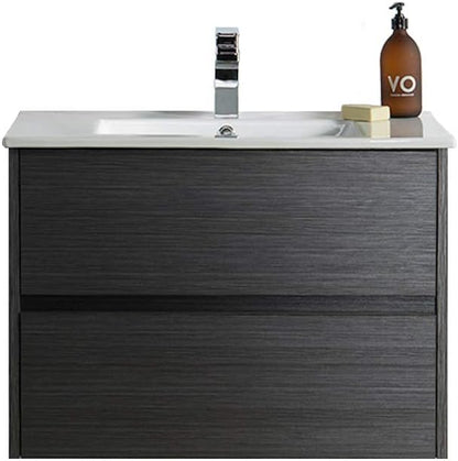 Blossom 30 Inch Bathroom Vanity with Sink - All Wood Floating Vanity Cabinet with Ceramic Sink - 2 Soft-Closing U-Shaped Cutout Drawers - Modern Bathroom Storage Vanities, Silver Grey Finish