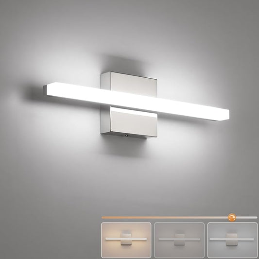Combuh 16Inch LED Bathroom Vanity Light Bar Color Changing 3CCT Dimmable Shining Over Mirror Lighting Fixture Indoor Wall Sconces Modern 9W Chrome