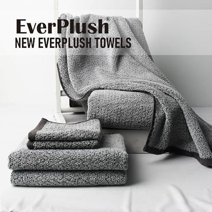 Everplush Diamond Jacquard 6 Pieces Bath Towel Set, Luxury Super Soft Oversized everplush Towels, Highly Absorbent Diamond Jacquard Quick Dry Bath Towel for Bathroom Grey Towel Set