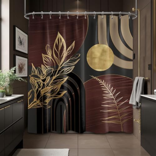 Dark Brown and Gold Extra Long Shower Curtain, Tall 72X78 in