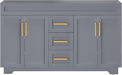 60 Inch Bathroom Vanity Without Sink, Modern Solid Wood Bathroom Storage Vanity with 4 Soft Closing Doors & 3 Full Extension Drawers,Quick Assemble Cabinet in Grey